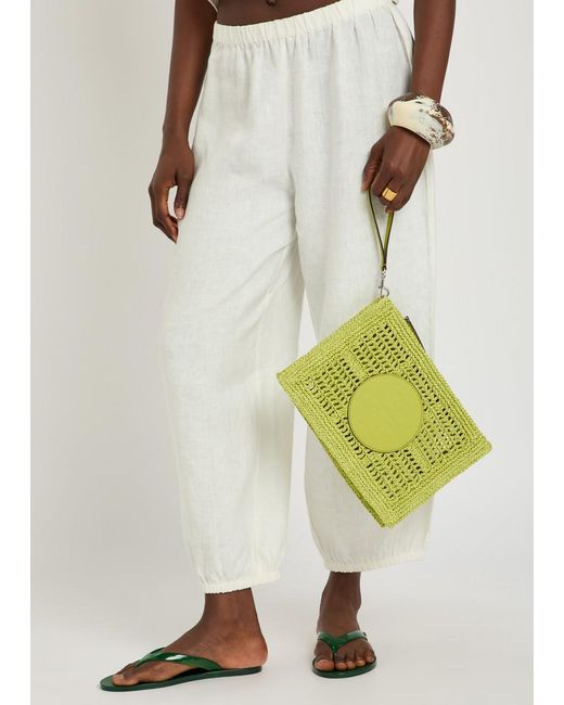 Tory Burch Yellow Ella Raffia Clutch