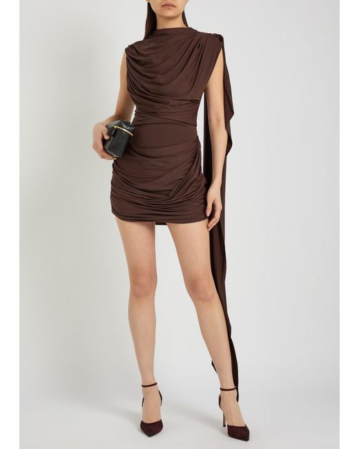 De La Vali Brown Elara Draped Stretch-Jersey Mini Dress