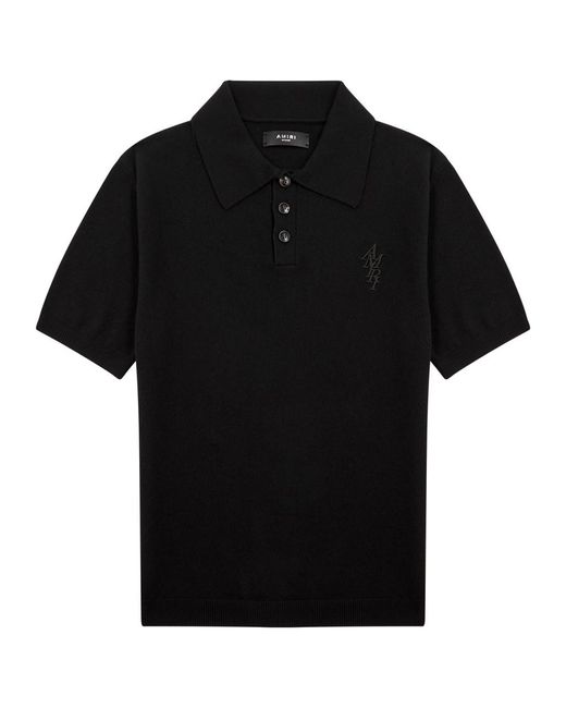 Amiri Black Logo-embroidered Cashmere Polo Shirt for men
