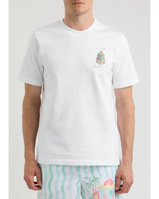 Casablancabrand White Objets En Vrac Printed Cotton T-Shirt for men