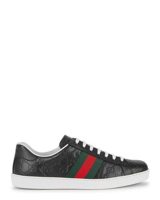 Gucci Ace GG Embossed Leather Sneakers in Black for Men - Lyst