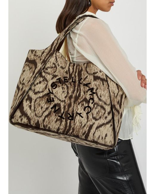Stella McCartney Brown Logo Leopard-Jacquard Canvas Tote Bag