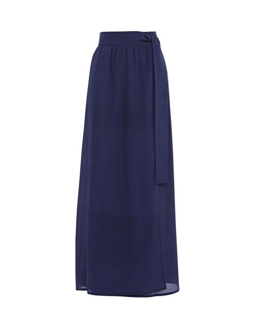 Paolita Navy Blue Silk Long Wrap Skirt