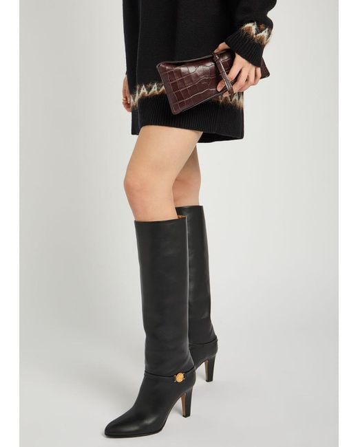 Staud Brown Eve Crocodile-Effect Leather Clutch