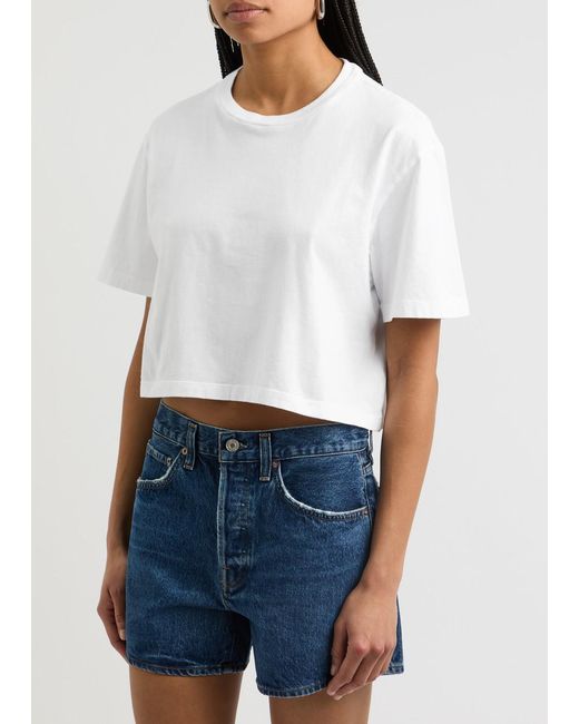 Agolde White Anya Cropped Cotton T-Shirt