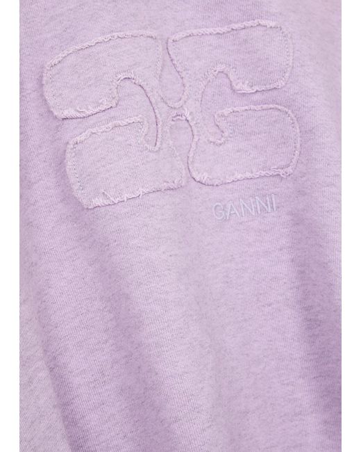 Ganni Purple Isoli Hooded Cropped Cotton Sweatshirt