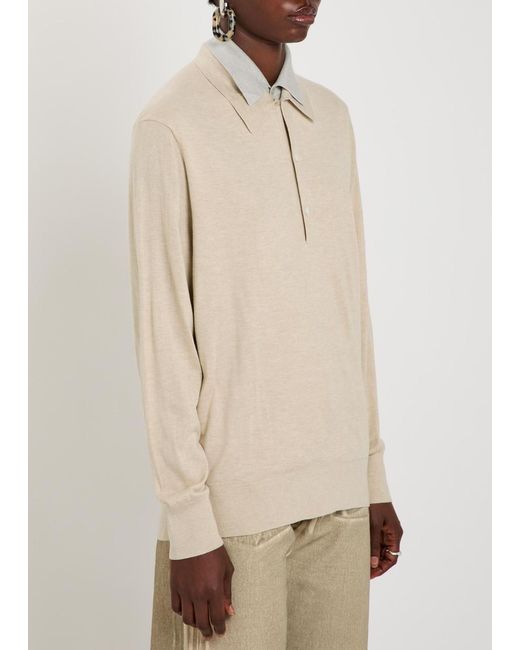 Acne Natural Layered-Effect Silk And Wool-Blend Polo Top