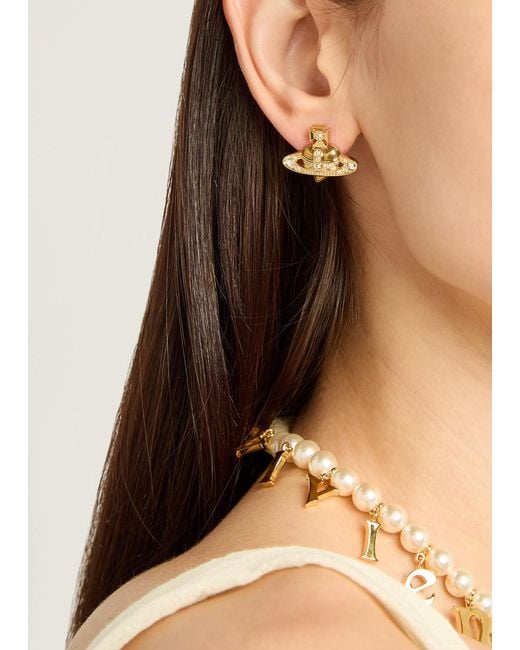 Vivienne Westwood Metallic New Diamante Heart Stud Earrings