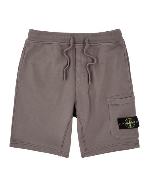 Stone Island Gray Logo Cotton Shorts for men
