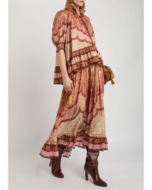 Zimmermann Brown Wanderlust Patterned Silk Blouse