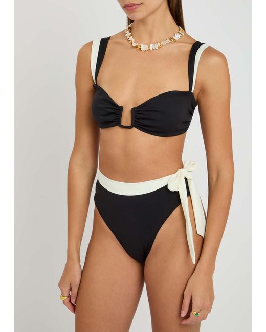 Away That Day Black Lido Undici High Waist Scoop Neck Designer Bikini, Ivory, S