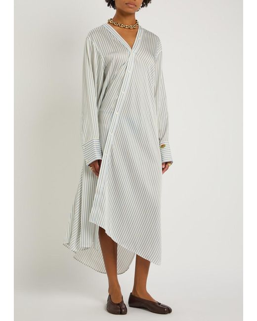Acne White Striped Satin Midi Shirt Dress