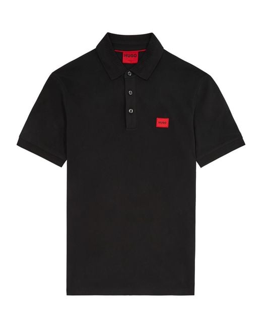 HUGO Black Logo Piqué Cotton Polo Shirt for men