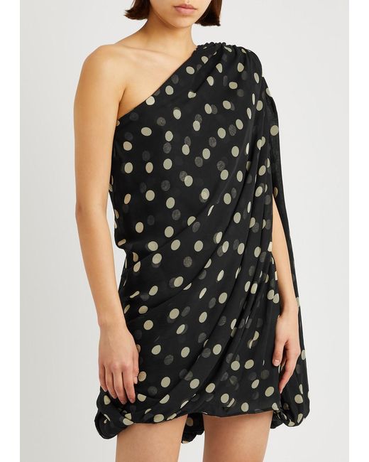 Stella McCartney Black Polka-Dot One-Shoulder Silk Mini Dress