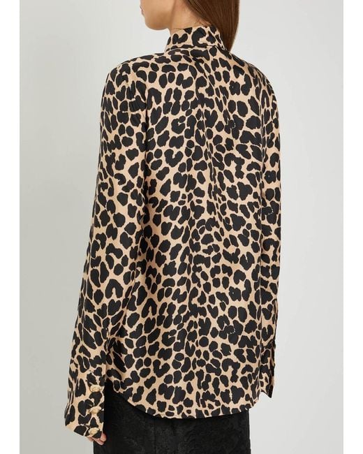 Balmain Black Leopard-Print Silk Blouse