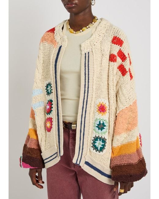 Free People Red Clear Skies Intarsia Cotton-Blend Cardigan