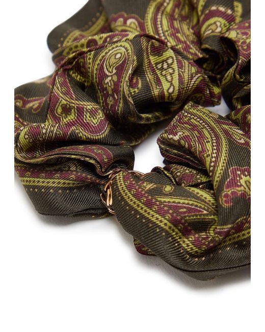 Saint Laurent Green Paisley-Print Silk Scrunchie