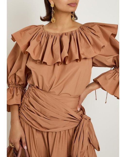 Chloé Brown Ruffle Cotton-Poplin Blouse