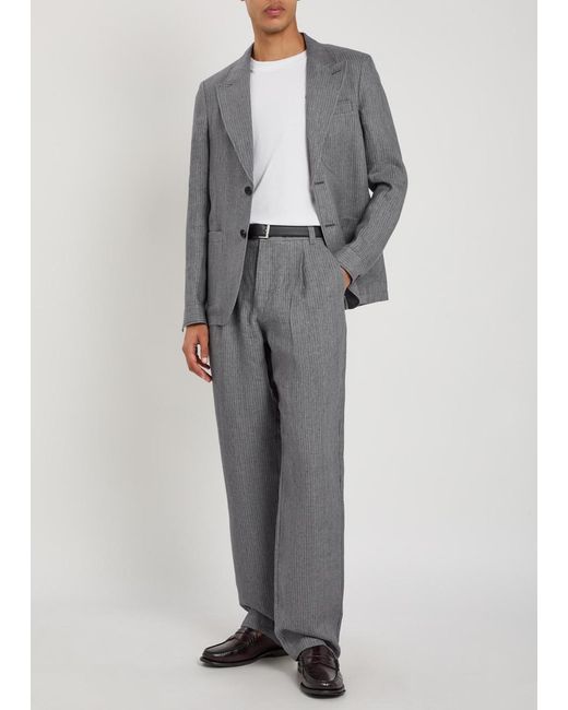 Oliver Spencer Gray Wilkins Striped Straight-Leg Linen Trousers for men