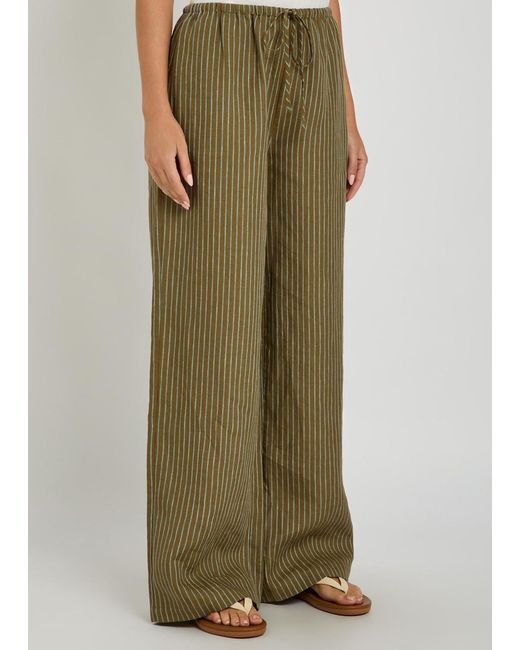 Staud Green Mateo Striped Linen Trousers