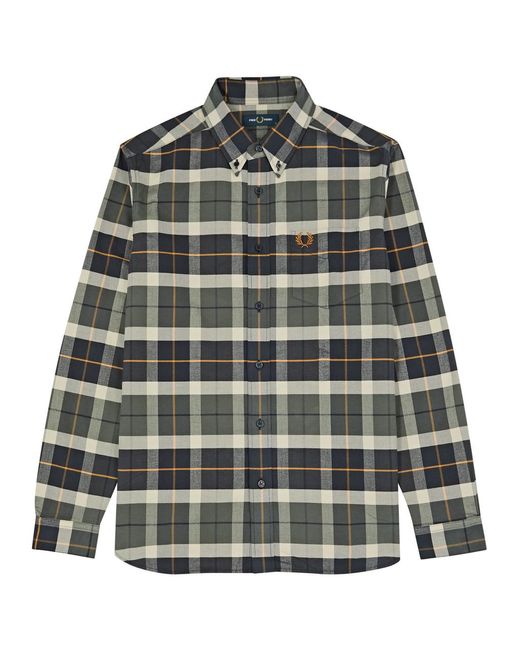 Fred Perry Gray Checked Logo Flannel Shirt for men