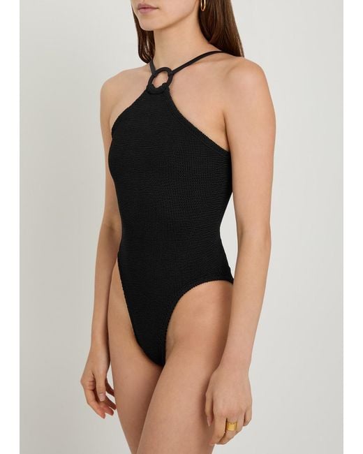 Hunza G Black Jasmine Hoop Detail Crinkle Swimsuit