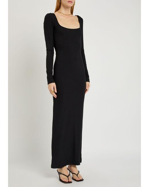 ribbed modal maxi dress in black Ribbed Knit Maxi Dress