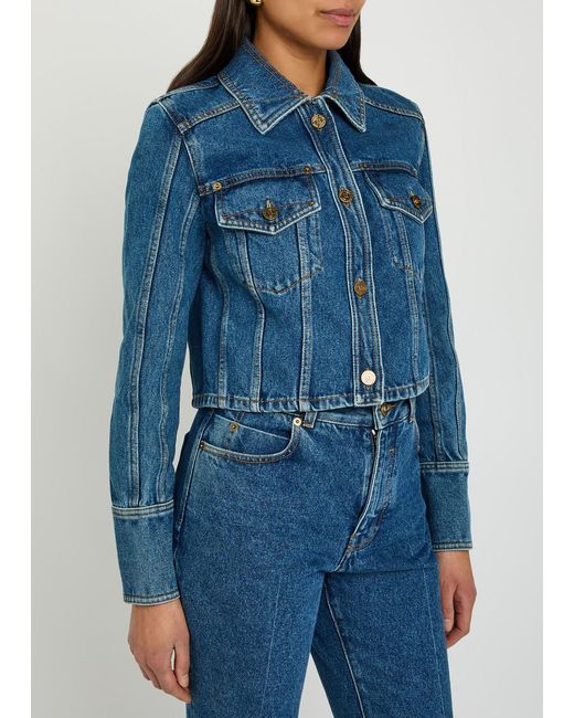 Balmain Blue Cropped Denim Jacket
