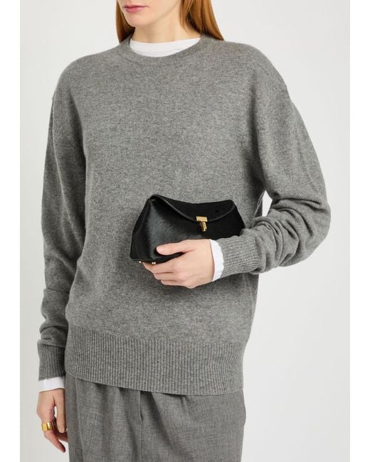 Totême Black T-Lock Mini Pony Hair Clutch