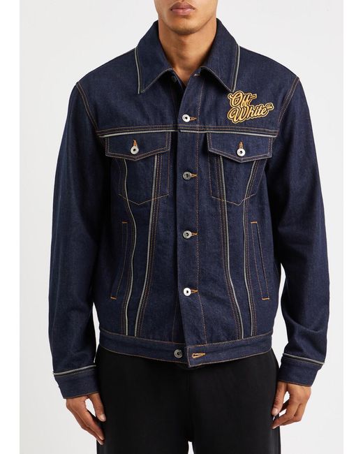 Off-White c/o Virgil Abloh Blue Logo Zip-embellished Denim Jacket for men