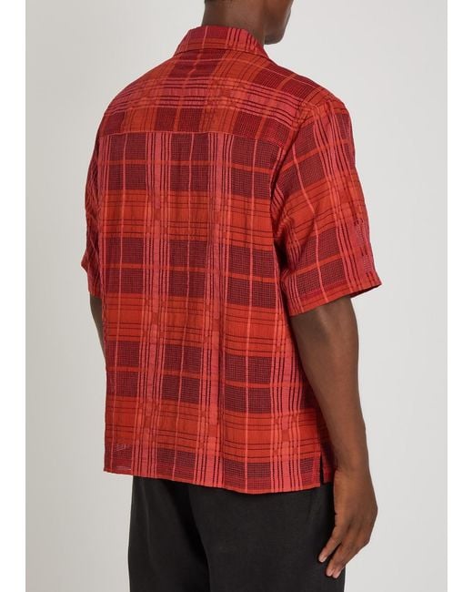 NN07 Red Ben Checked-Jacquard Woven Shirt for men