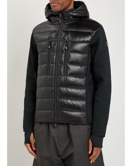 Moncler Black Padded Hooded Close-Knit And Nylon Jacket for men