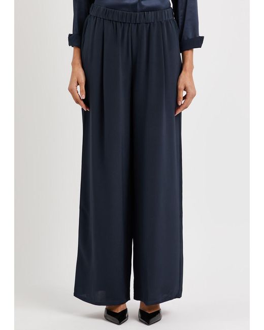 Eileen Fisher Blue Wide-leg Silk-satin Trousers