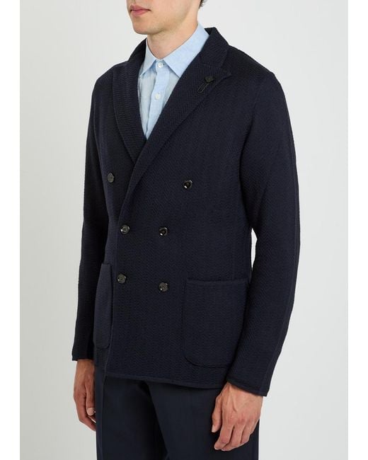 Lardini Blue Double-Breasted Wool Blazer for men