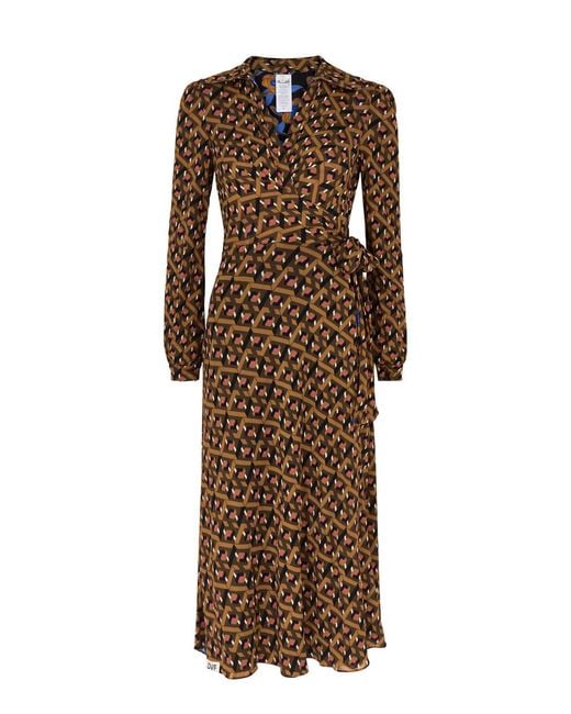 Diane von Furstenberg Brown Phoenix Reversible Tulle Midi Dress