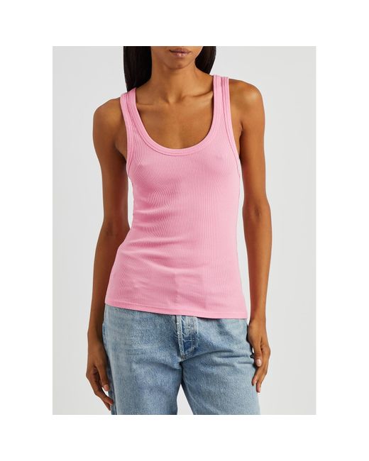 COLORFUL STANDARD Pink Ribbed Stretch-Cotton Tank