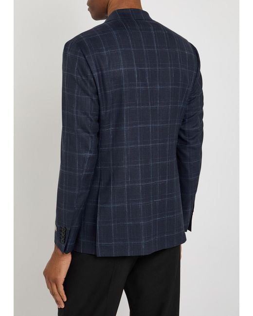 Canali Blue Plaid Wool-Blend Blazer for men