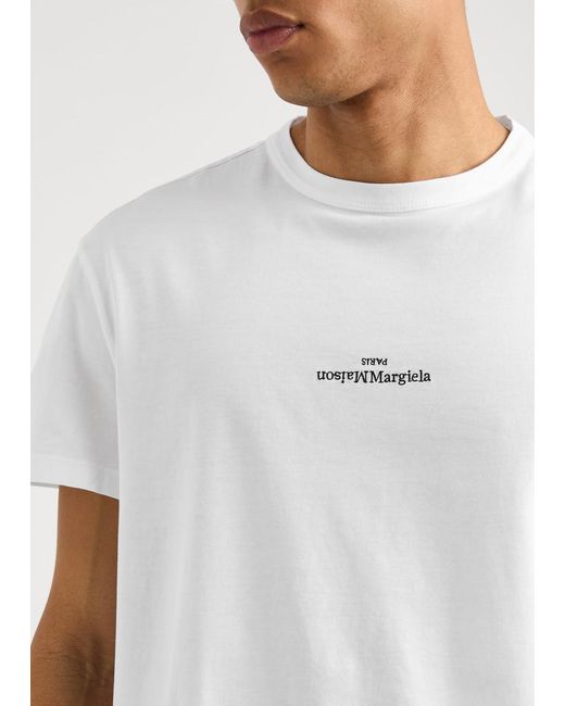 Maison Margiela White Logo-Embroidered Cotton T-Shirt for men