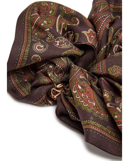 Saint Laurent Brown Paisley-Print Silk Scrunchie