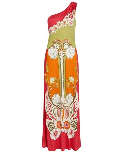 LaDoubleJ Orange Clingy Roy Printed Stretch-Jersey Maxi Dress