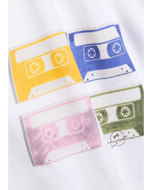 Paul Smith White Tapes Printed Cotton T-Shirt for men