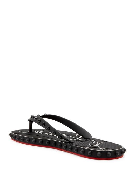 Christian Louboutin Black Super Loubi Studded Rubber Flip Flops