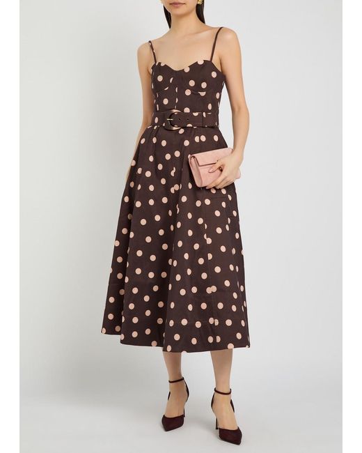 Rebecca Vallance Purple Vivianne Polka-Dot Slubbed-Poplin Midi Dress