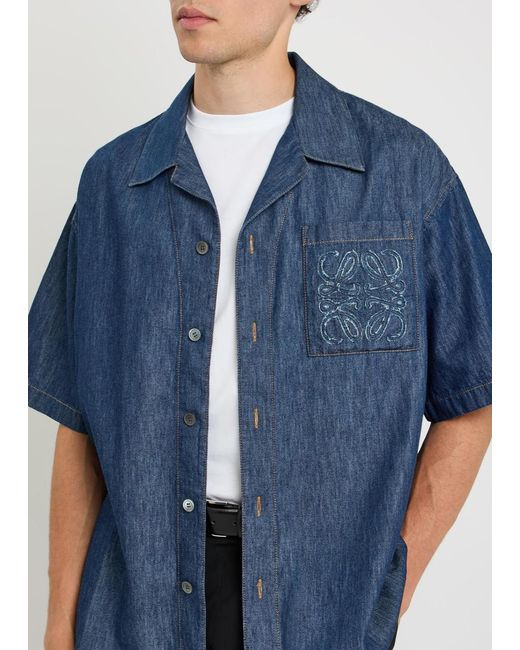 Loewe Blue Embroidered Chambray Shirt for men