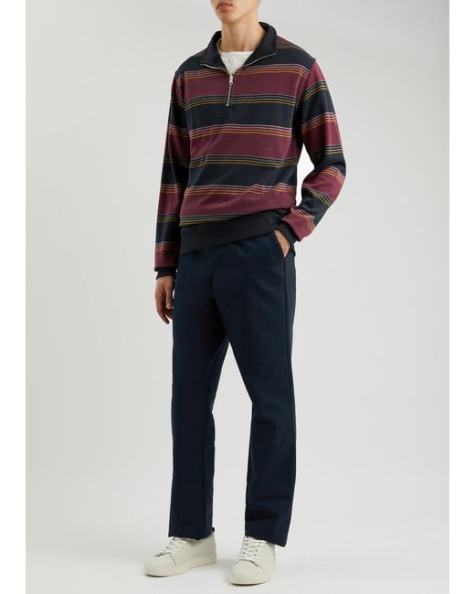 Oliver Spencer Red Reversible Striped Cotton-blend Half-zip Sweatshirt for men
