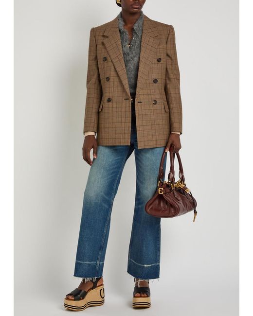 Chloé Brown Checked Double-Breasted Wool Blazer