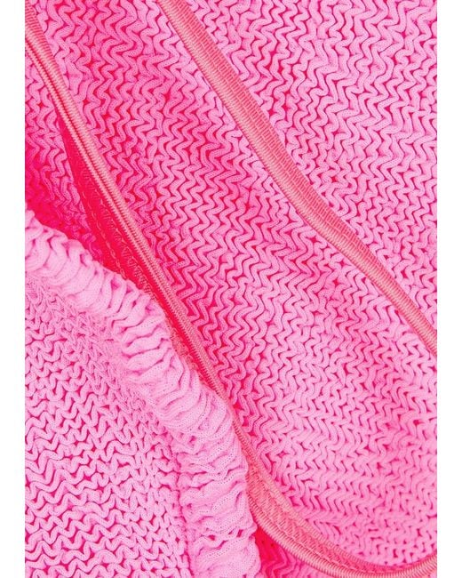 Hunza G Pink Gigi Seersucker Bikini, Square-Neck, Elasticated, Hand Wash, Seersucker Bikini
