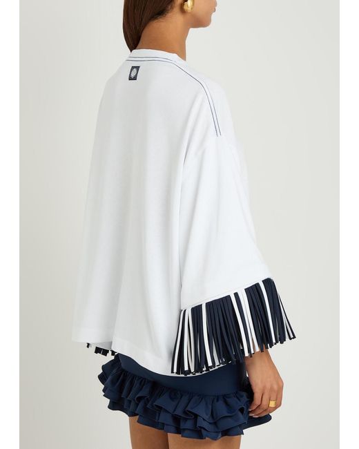 Jacquemus White Le T-Shirt Cabana Fringed Long-Sleeve Cotton T-Shirt