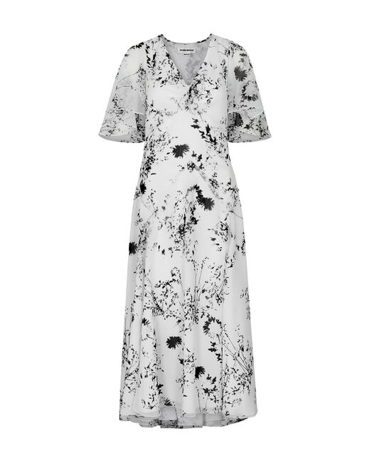 Victoria Beckham Gray Floral-print Chiffon Midi Dress