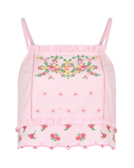 Damson Madder Pink Rosie Floral-Embroidered Cotton Top